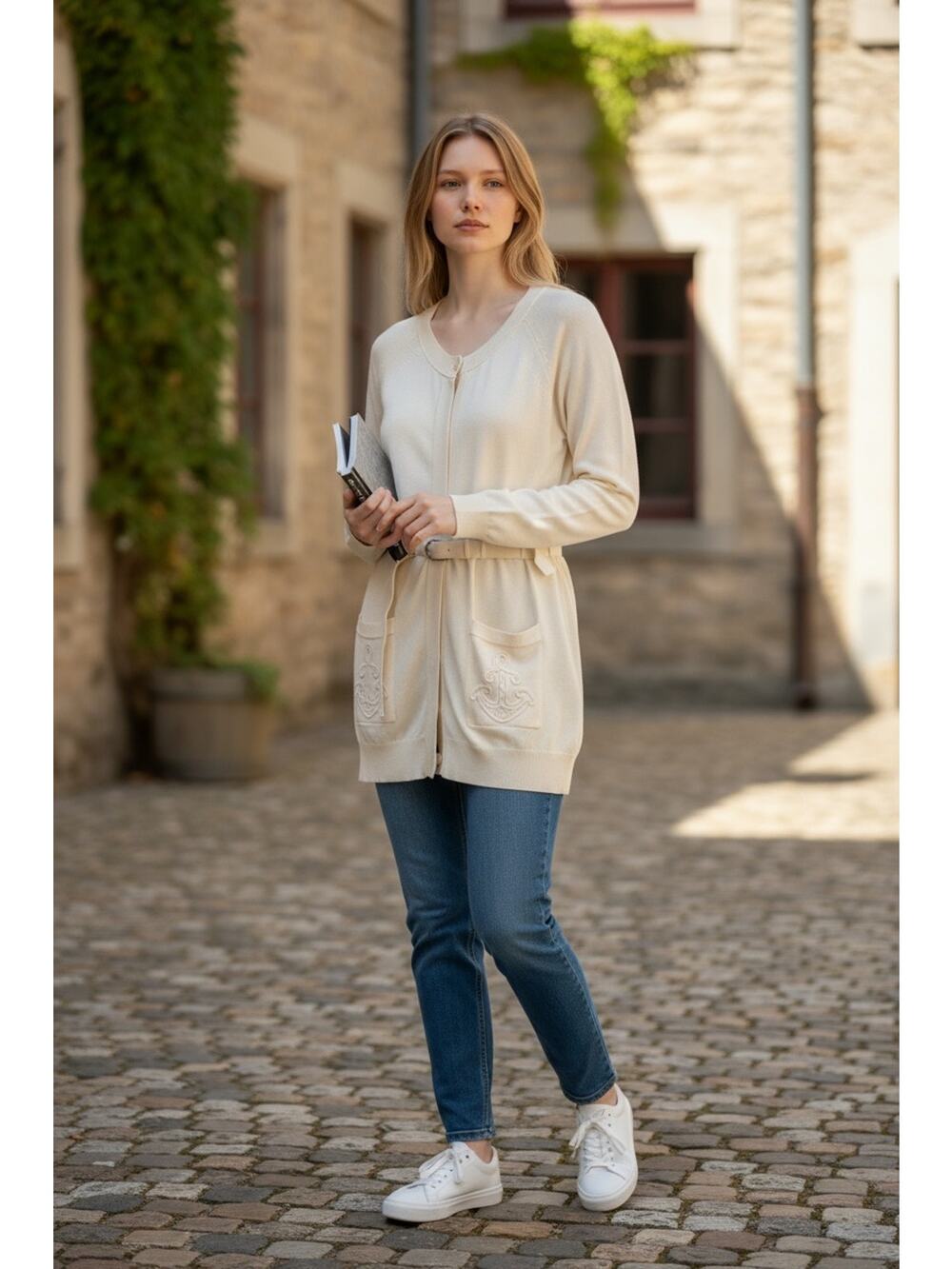3.1 Phillip Lim Women’s Ivory Wool Cotton Button Up Belted Long Cardigan Size M